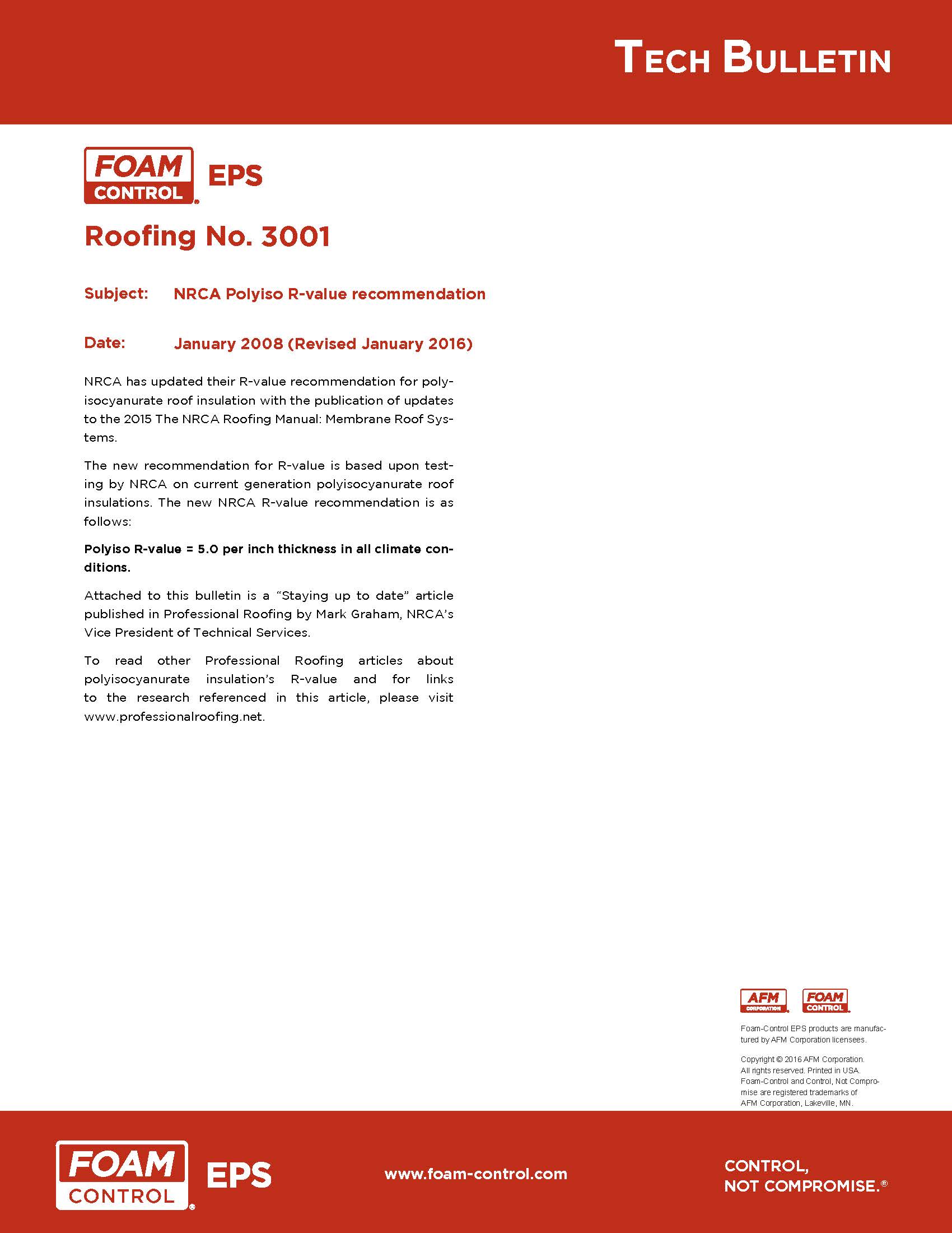 Updated 2016 NRCA Polyiso R-Value Recommendation